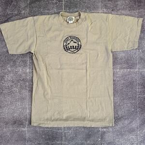 Men's Vintage 90s Fred Harvey Colorado Rocky Mountain Tan Brown T Shirt Tee Sz L